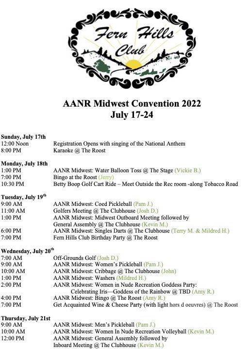 2022 AANR Midwest Convention Fern Hills Club, Inc.